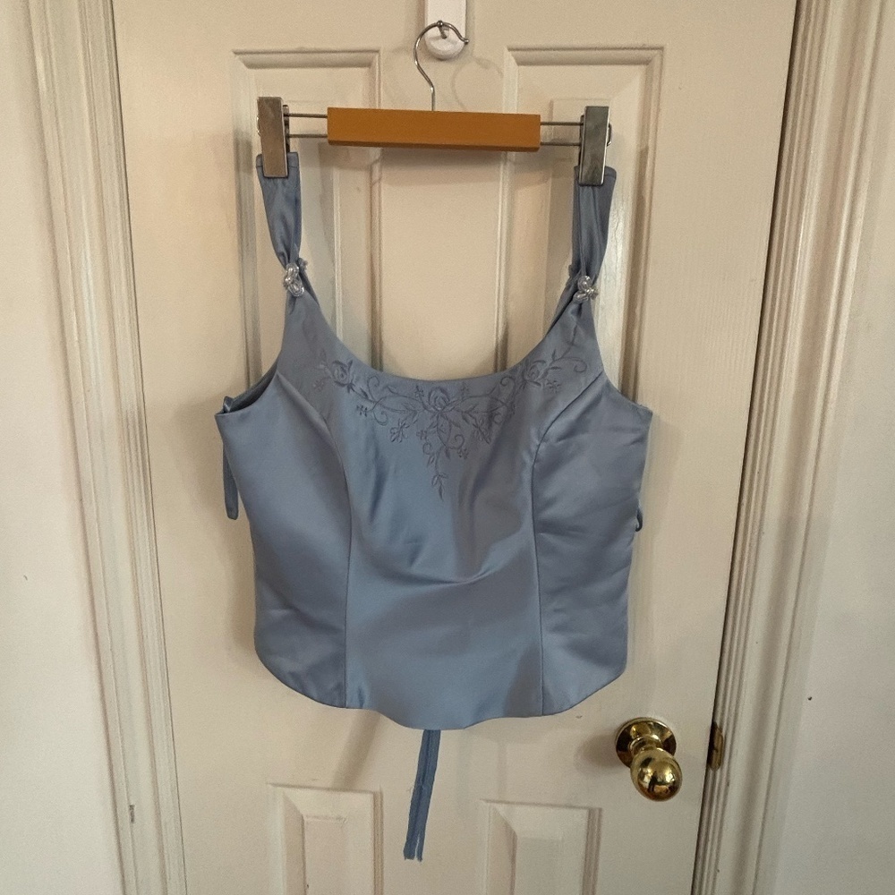 vintage corset dusty blue floral embroidery * read description